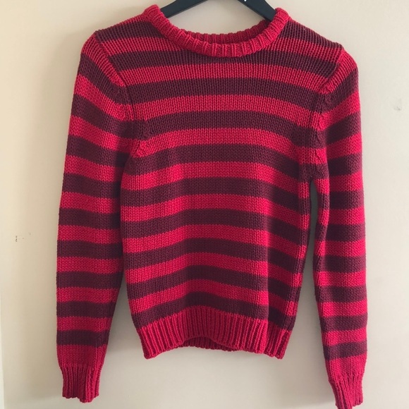 Rolla's Crewneck Red & Purple Striped Cropped 100% Cotton Sweater - Picture 5 of 6